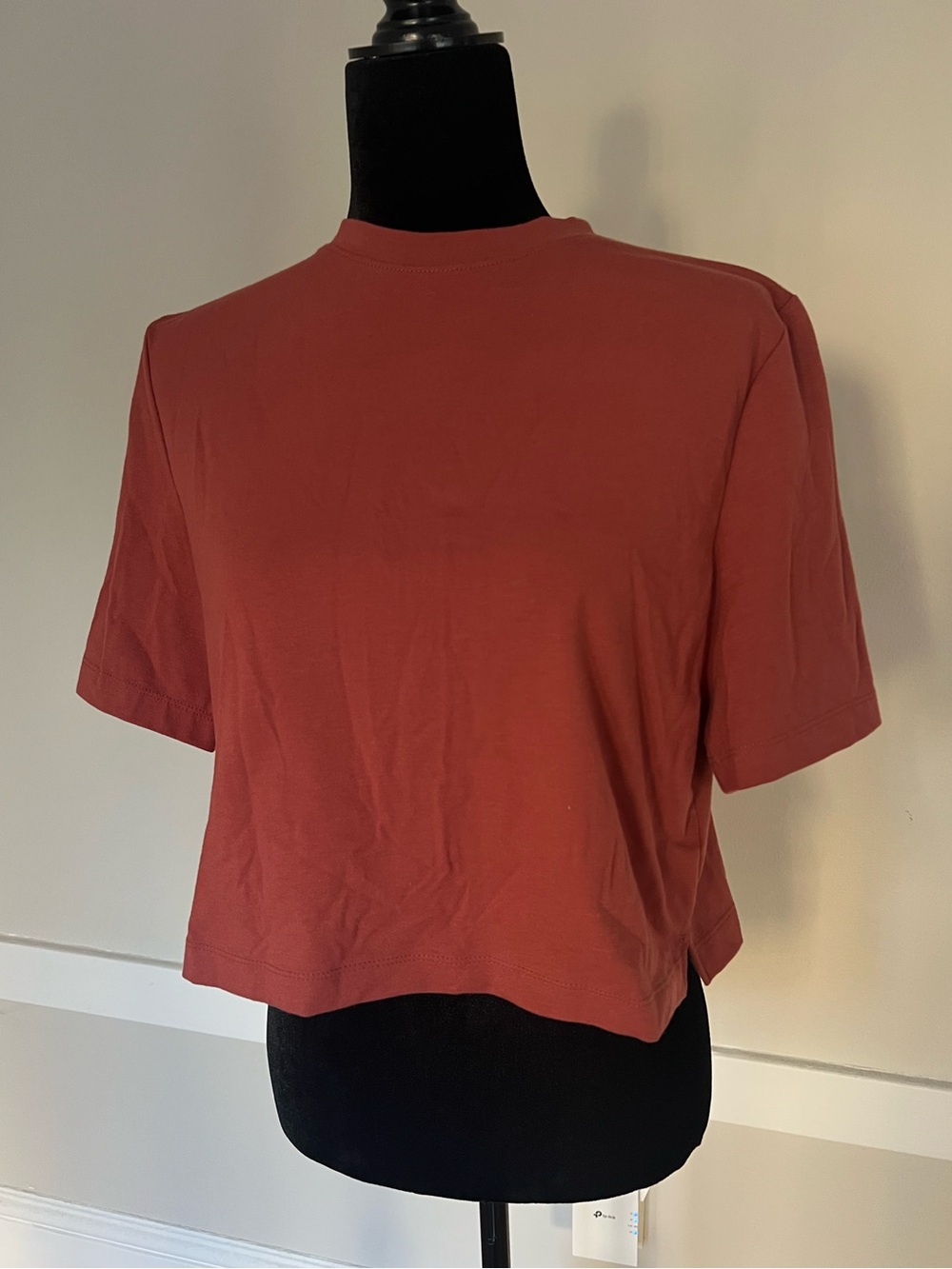 A New Day Classic Crewneck Crop Tee Dark Rust Red Burgundy Sz XS Everyday Shirt